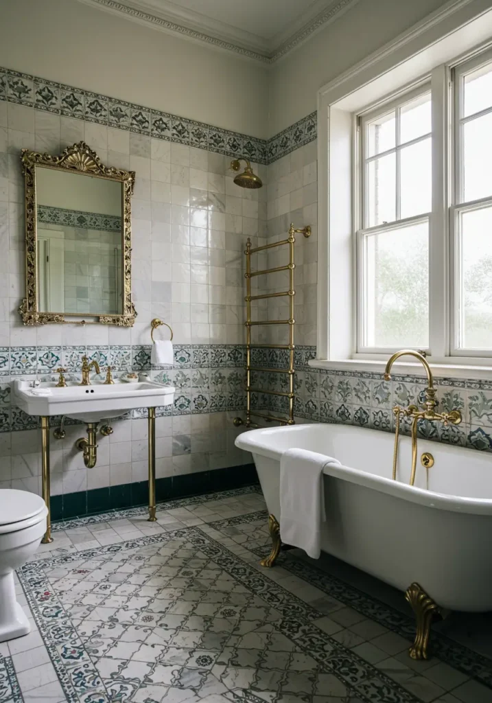 Channeling the ornate beauty of Victorian-era design, this bathroom combines historical authenticity with modern functionality for timeless elegance.
