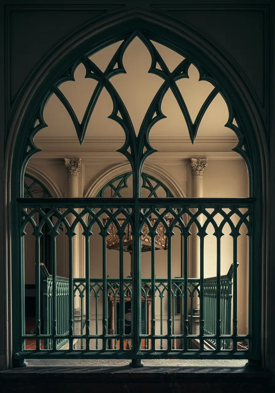Drawing from medieval architecture's grandeur, this concept brings cathedral-inspired design elements to residential balconies, creating dramatic vertical emphasis and architectural sophistication.