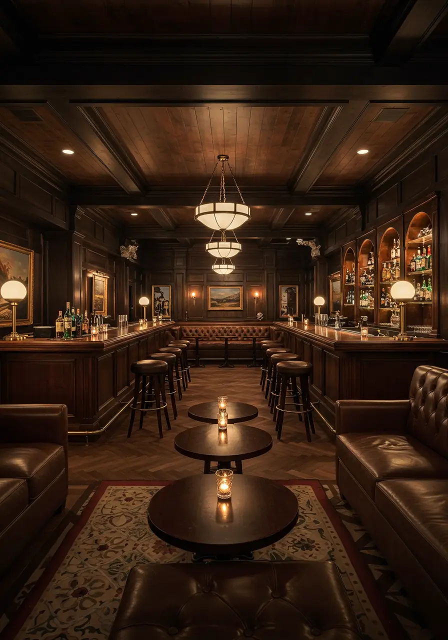 Channeling the secretive allure of prohibition-era speakeasies, this basement bar creates an intimate, sophisticated drinking establishment with authentic period details.