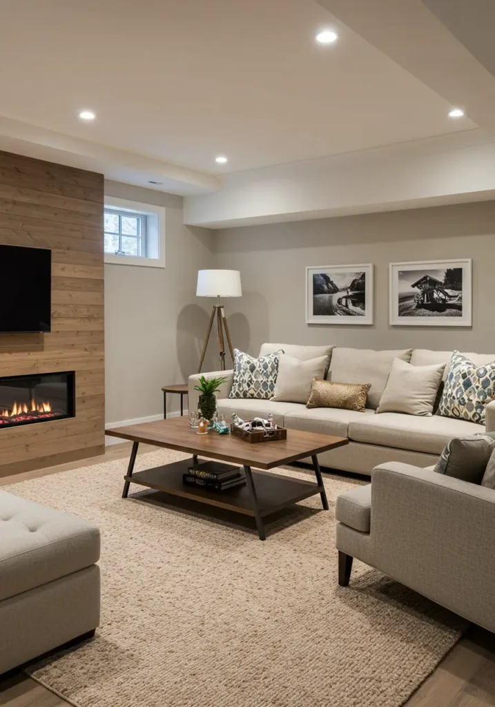 Designed for families with diverse interests and age groups, this concept creates a flexible basement space that adapts to various activities while maintaining style and functionality.