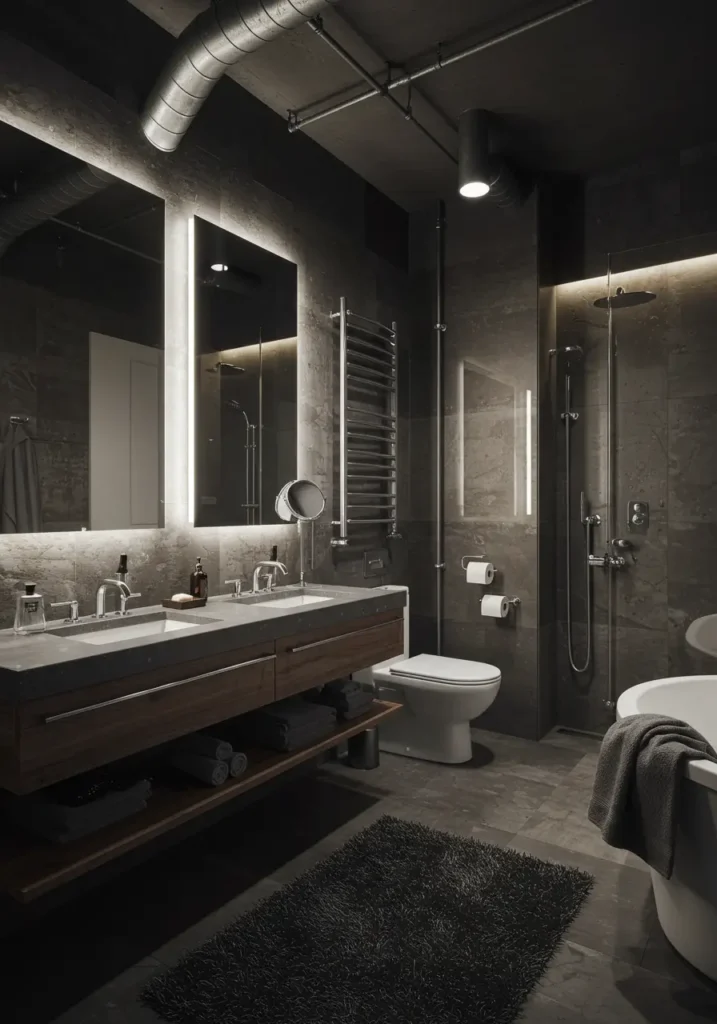 Merging raw industrial elements with luxurious finishes, this design caters to urban professionals who appreciate authentic materials and bold architectural statements.
