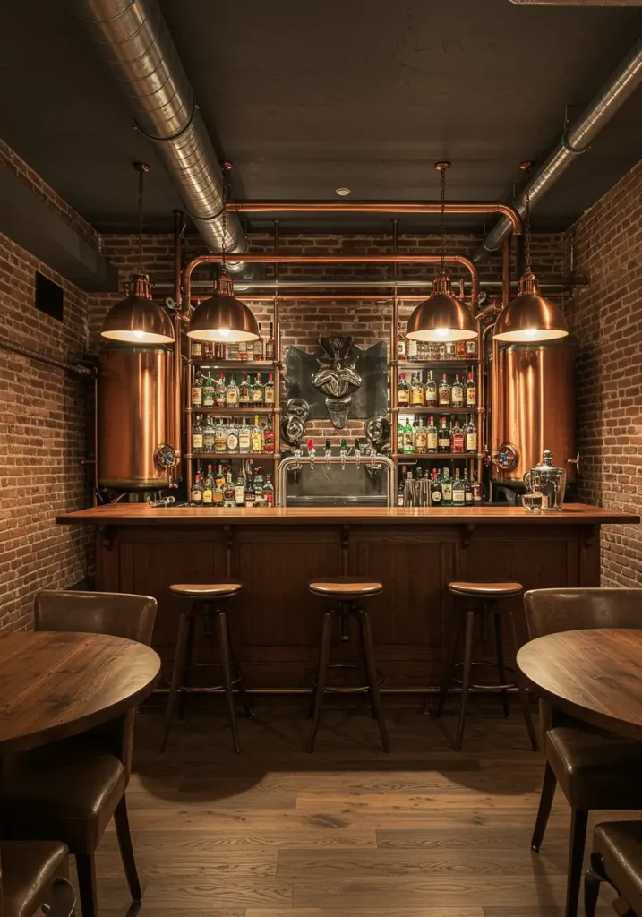 Combine the raw aesthetic of industrial design with the functionality of a modern craft brewery, creating a space that celebrates both form and function.