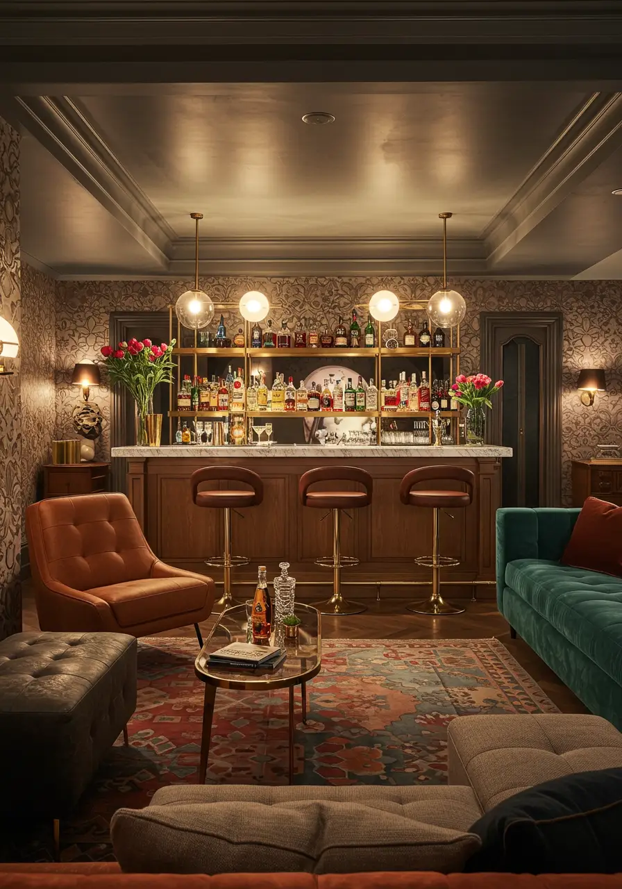 Channeling the sophisticated glamour of 1960s cocktail culture with clean lines and bold geometric patterns that can be achieved through budget-friendly finds.