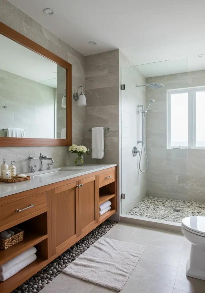 Drawing from maximalist design principles and Art Deco glamour, this bathroom celebrates pattern, color, and luxury materials in a cohesive, magazine-worthy composition.