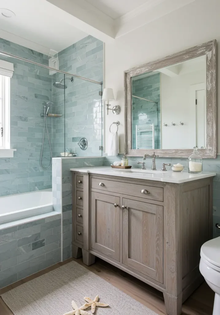 Capturing the essence of seaside living and beachhouse charm, this design incorporates weathered textures, oceanic colors, and nautical elements to create a relaxing coastal escape within your urban home.