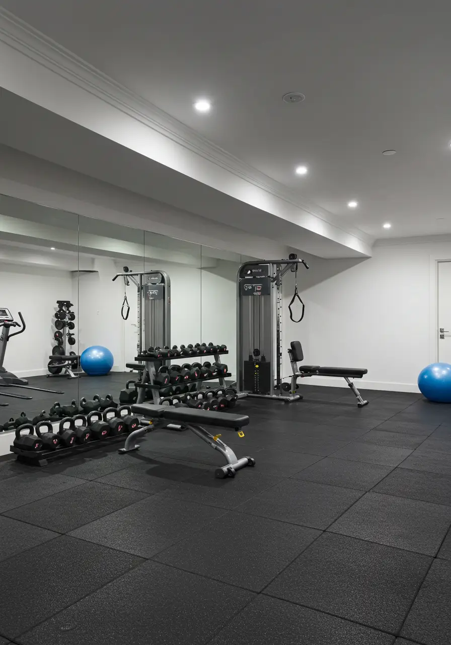 Addressing the growing trend of home fitness, this concept creates a professional-grade workout space that rivals commercial gyms while maintaining aesthetic appeal and functionality.