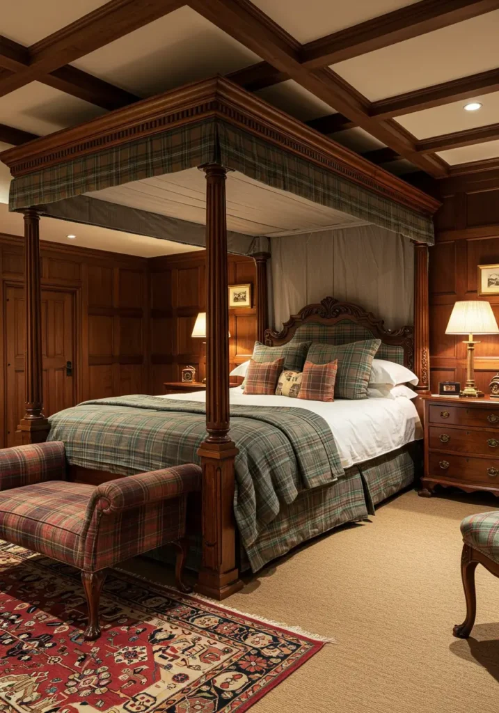 Evoking the timeless elegance of English countryside estates, this design brings traditional luxury underground with rich fabrics, antique-inspired furnishings, and classic patterns.