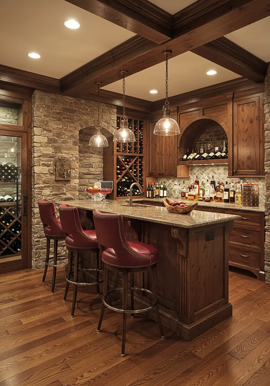 Inspired by European wine cellars, this sophisticated space combines elegance with functionality for wine enthusiasts on any budget.