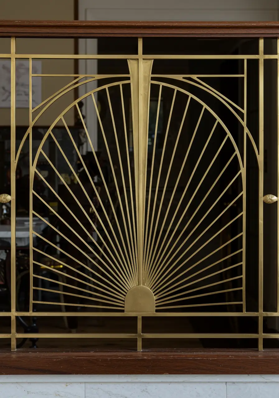 Drawing from the opulent design movement of the 1920s, this concept brings theatrical glamour and sophisticated metallic artistry to contemporary balcony design.