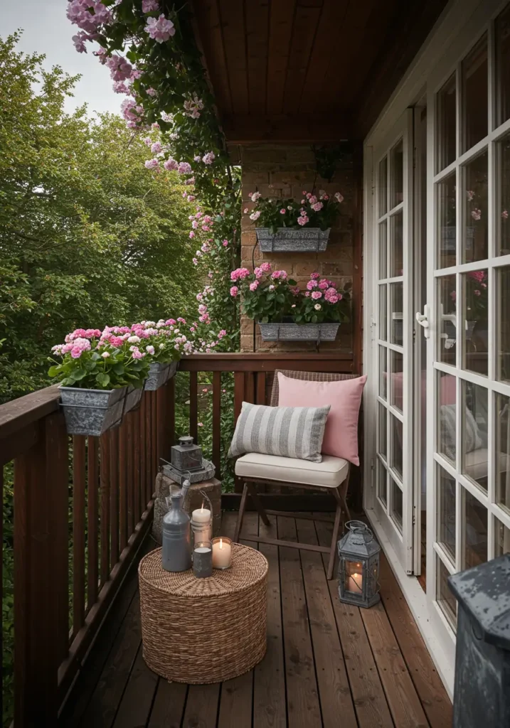 Bring the romance of an English countryside cottage to your urban balcony with this charming design that celebrates pastoral beauty and garden abundance. Drawing inspiration from Cotswold cottages and Victorian conservatories, this concept creates an enchanting floral retreat.