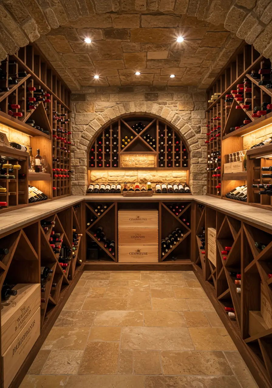 Inspired by European wine cellars and Mediterranean architecture, this concept creates an elegant wine storage and tasting room that celebrates the art of wine collecting and entertaining.