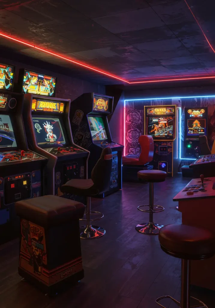 Celebrating the golden age of arcade gaming, this concept recreates the excitement and nostalgia of classic game rooms with authentic vintage elements and modern comfort.