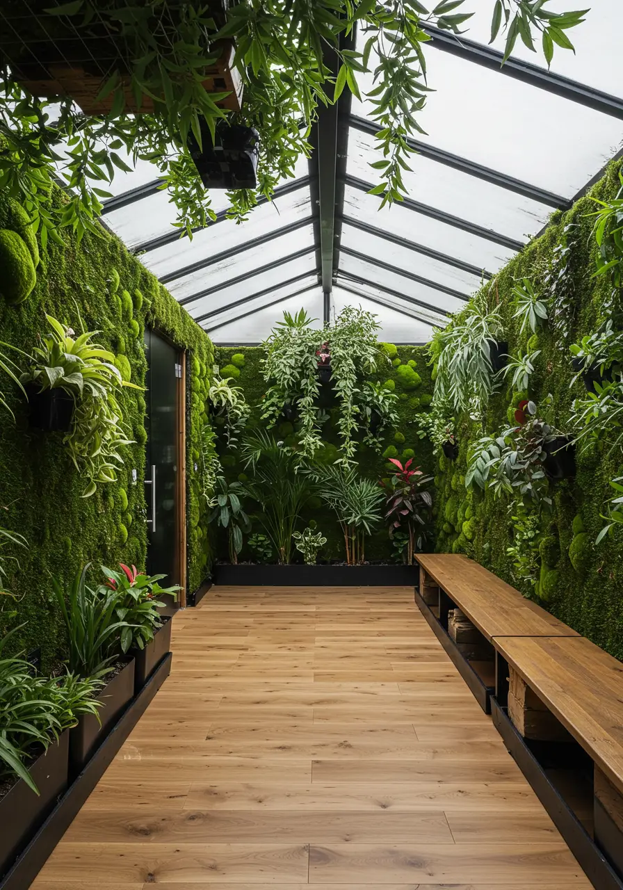 Transforming the basement into a lush tropical paradise, this design creates an indoor jungle that serves as both a living air purifier and a stunning natural sanctuary.