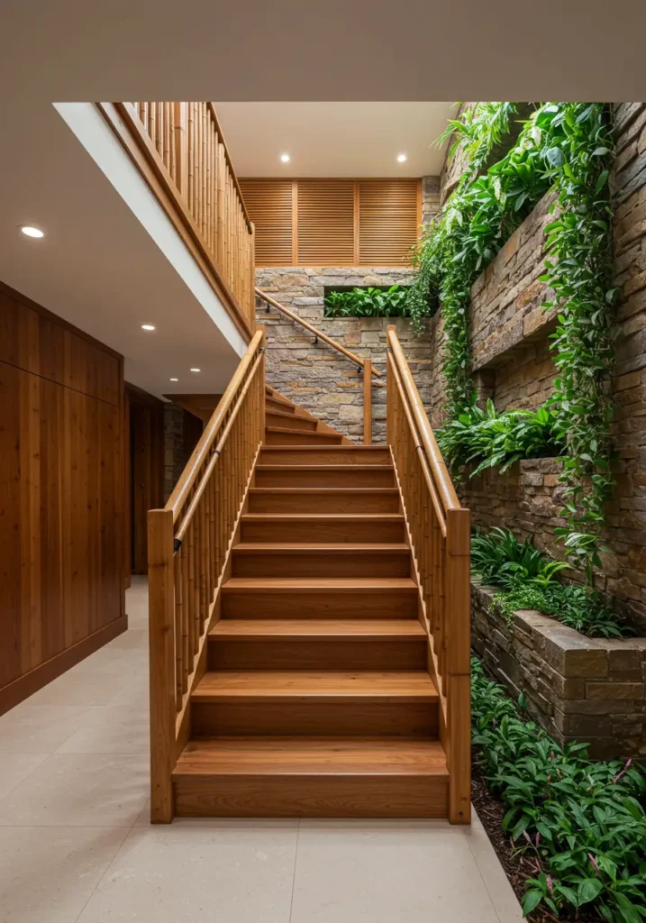 Create an unexpected tropical retreat that transports you from the main floor to a basement paradise, inspired by luxury resort design and biophilic principles.