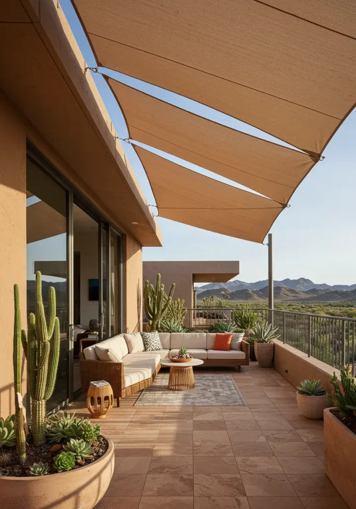Influenced by Palm Springs mid-century architecture and desert landscaping, this design celebrates the beauty of arid landscapes with sculptural plants and warm, earthy tones.