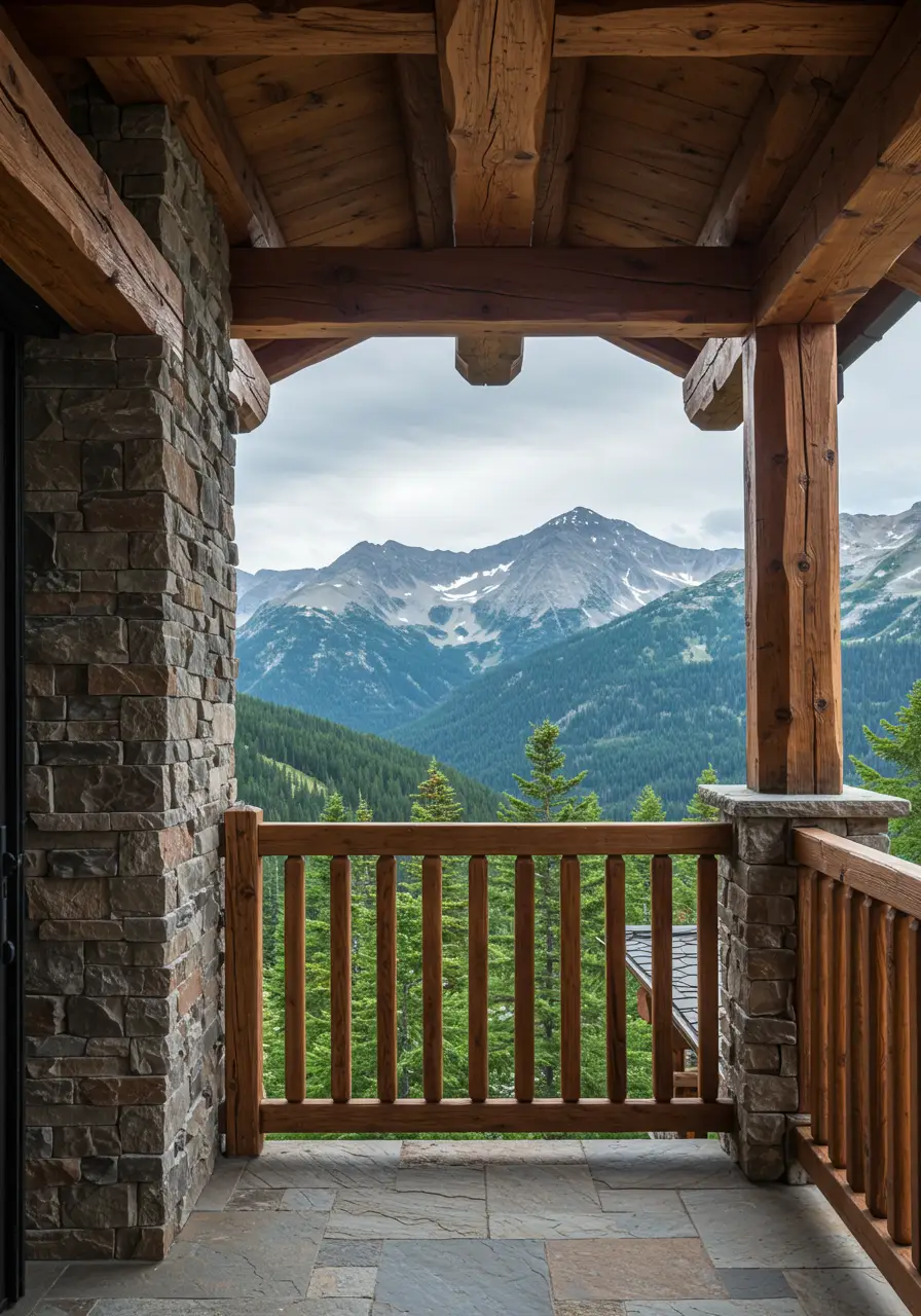 Channeling alpine cabin aesthetics and mountain lodge luxury, this design brings the warmth of a countryside retreat to urban living with natural stone, rich woods, and cozy textiles.