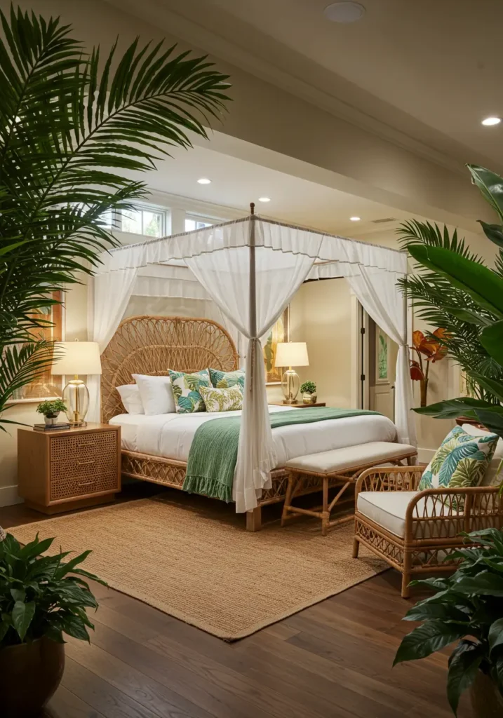 Bringing the luxury of tropical resorts indoors, this design creates an exotic escape with lush textures, warm colors, and natural materials that transport you to paradise.