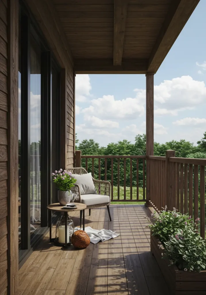 This design combines rural charm with contemporary comfort, creating a space that feels both timeless and current with natural materials and modern functionality.
