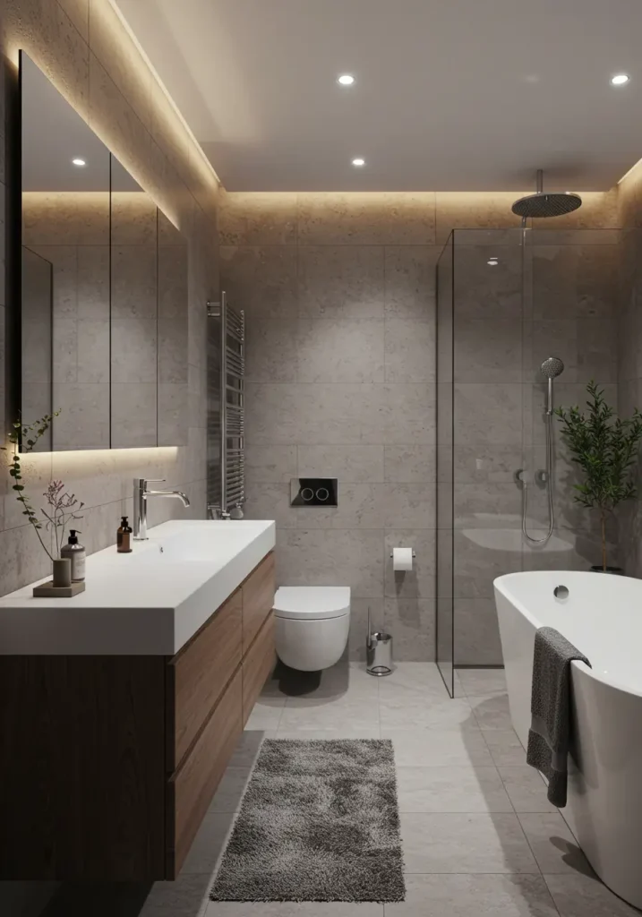 This concept embodies Nordic wellness principles through clean lines, natural materials, and functional design that creates a sense of infinite calm and spaciousness.