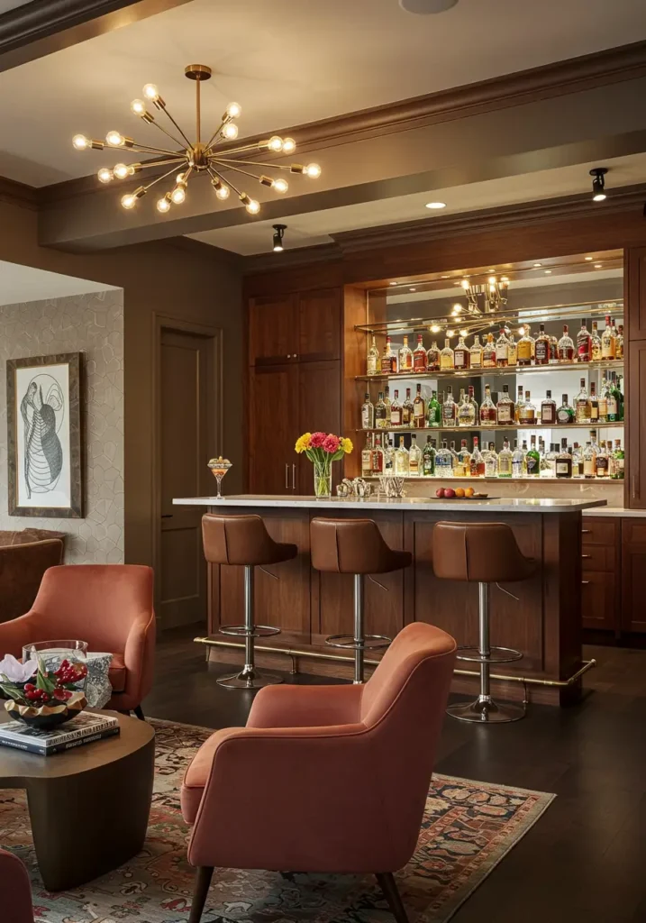 Channel the glamour of 1960s cocktail culture with bold colors, geometric patterns, and iconic mid-century furniture.