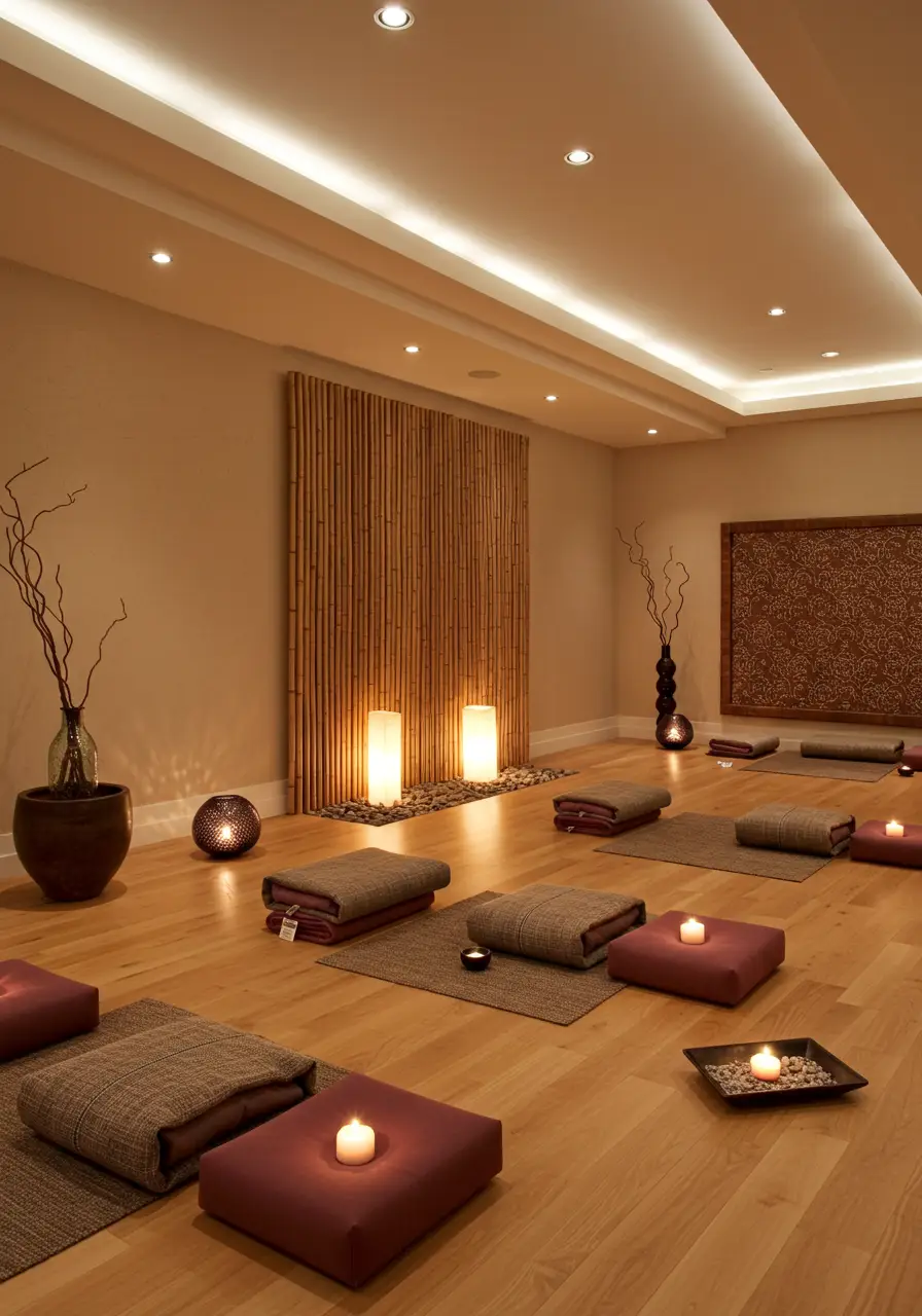 Designed as a peaceful retreat from daily stress, this concept creates a serene meditation and wellness space that promotes mindfulness, relaxation, and spiritual well-being through careful use of natural elements and minimalist design.