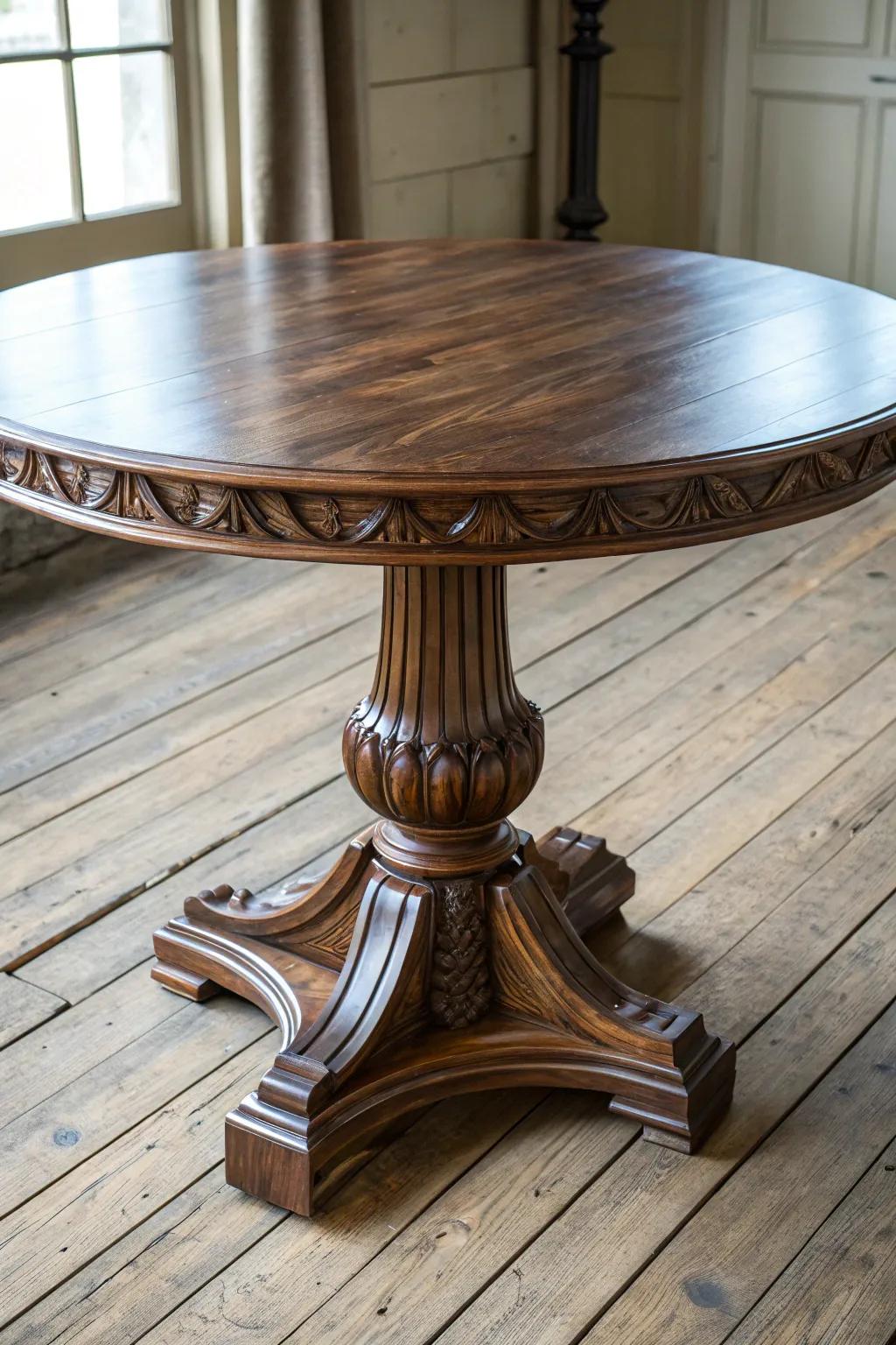 Craftsmanship at its finest: A round table that transforms dining into an artful experience.