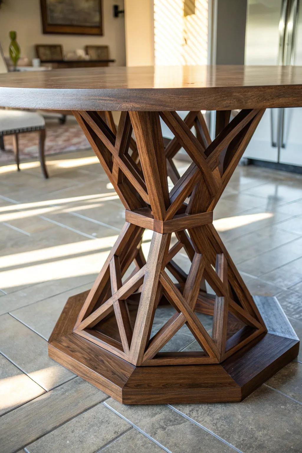 Transform your dining space with a sculptural masterpiece: a geometric base that elevates your table to functional art.