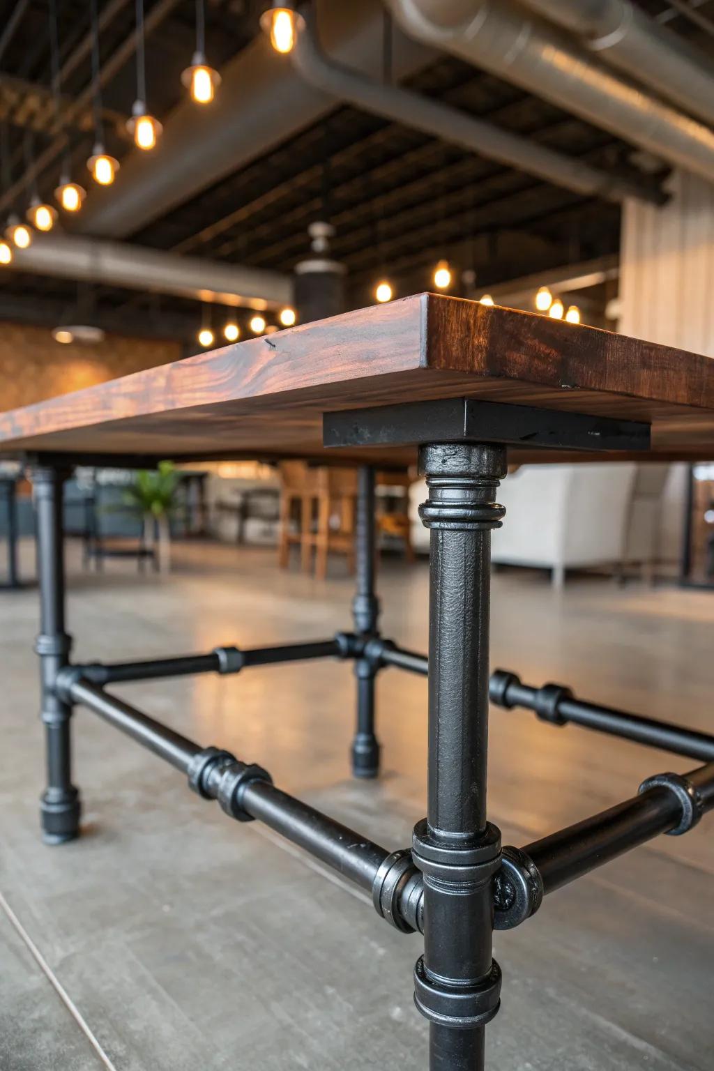 Elevate your dining space with the perfect blend of industrial pipes and rich wood. #DIYDiningTable #Craftsmanship