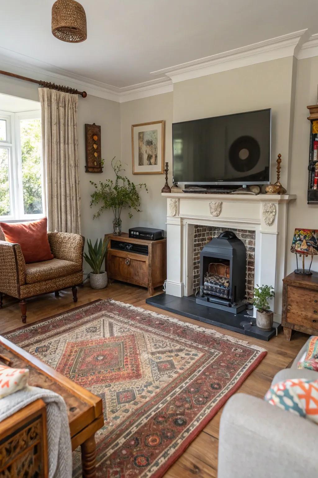 An eclectic mix creates a dynamic living area.