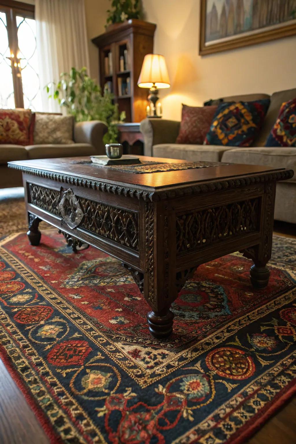 Intricate rugs define space and add comfort.