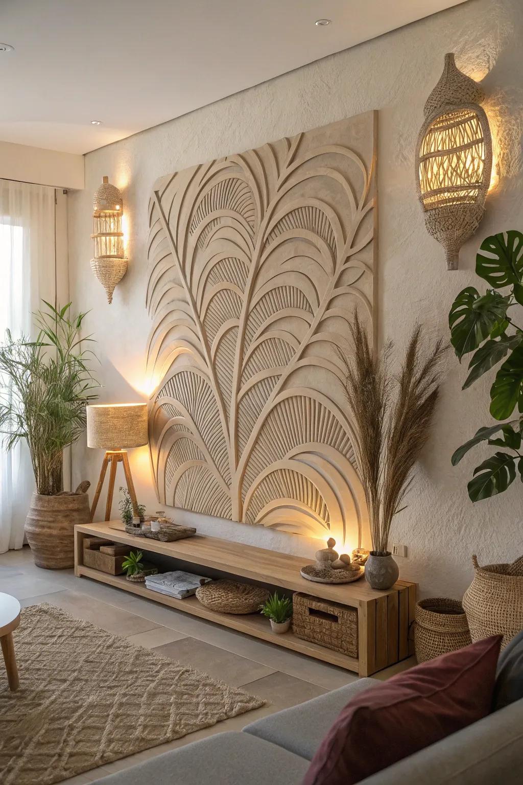 Illuminate your space with the enchanting glow of a backlit clay mural.