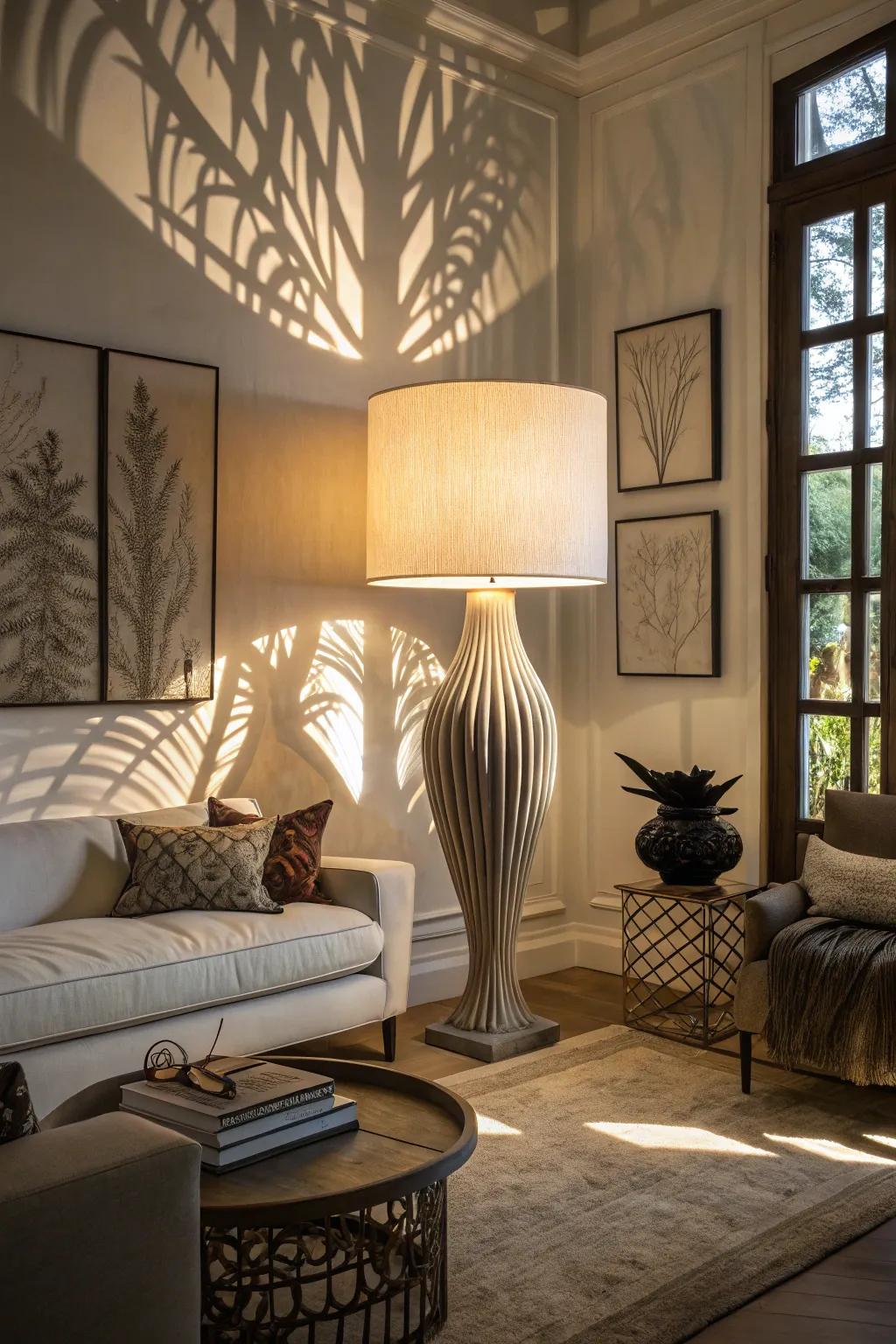 Statement lighting doubles as art in the room.