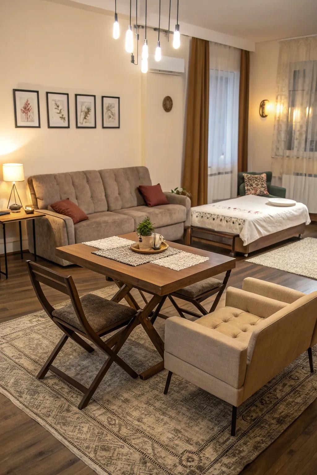 Multipurpose furniture enhances functionality and flexibility.