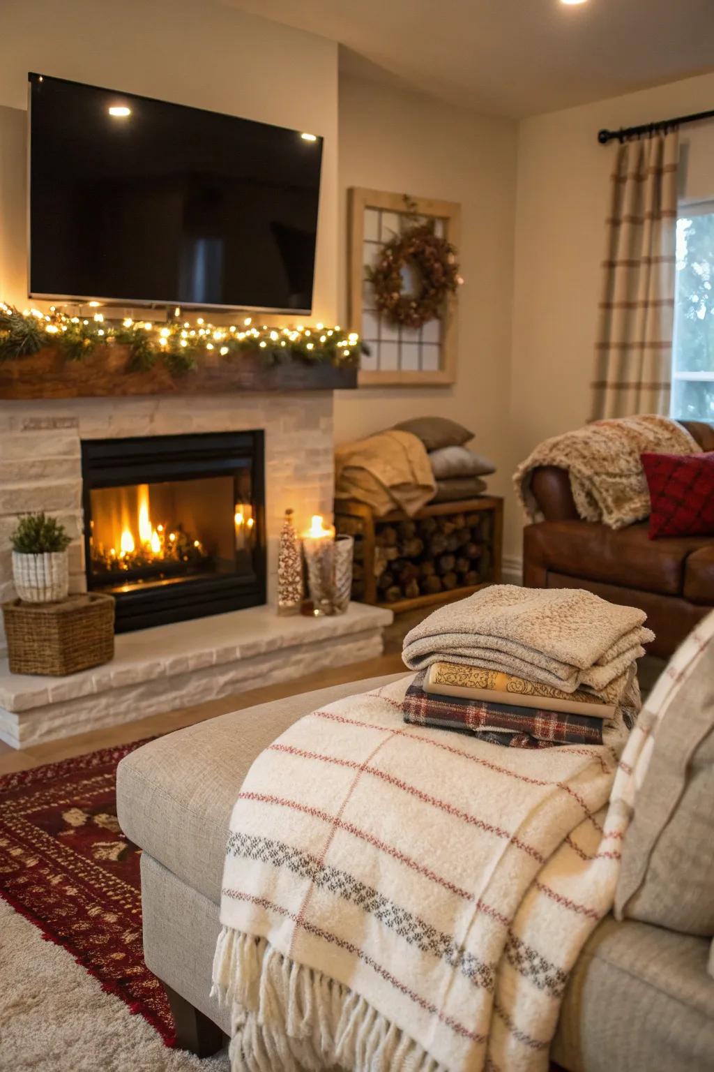 Layered textiles add softness and comfort.