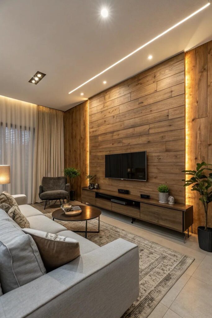 Stunning Warm Tone Accent Walls In Luxury Penthouse Apartment Decorating image