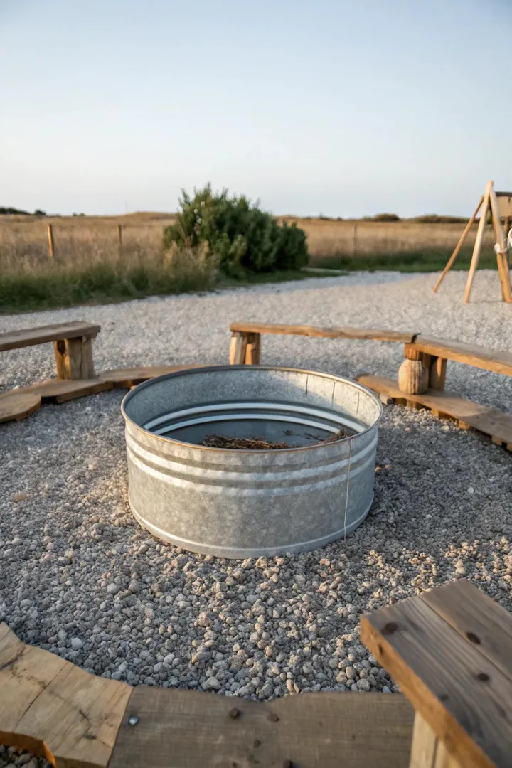 Galvanized steel ring used as a simple above-ground fire pit containment