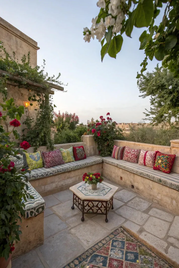 A cozy courtyard corner perfect for socializing or solitude.