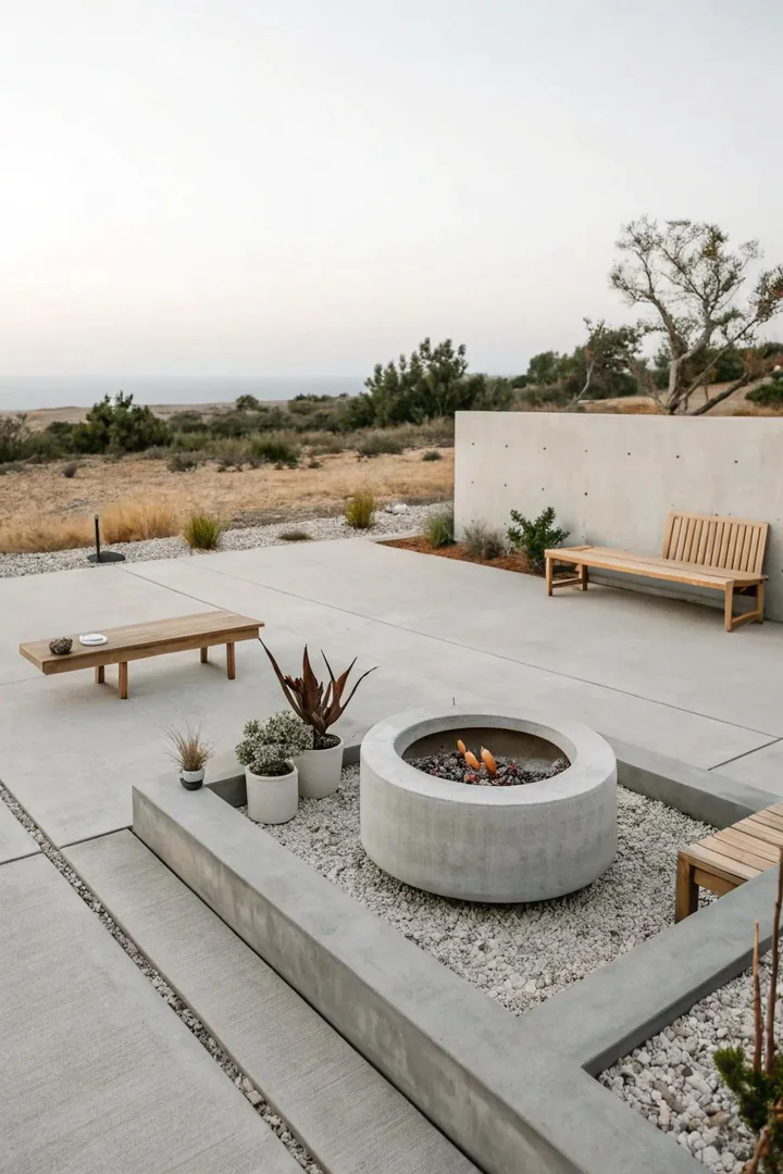 Concrete pads offer a modern and clean look for fire pits.