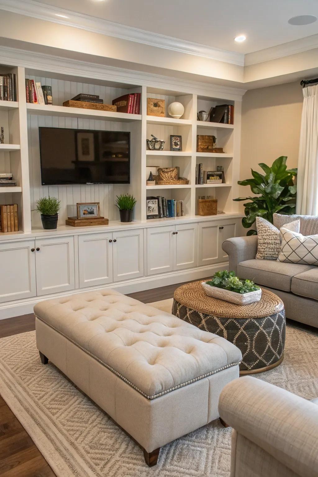Clever storage solutions keep your living space organized and serene.