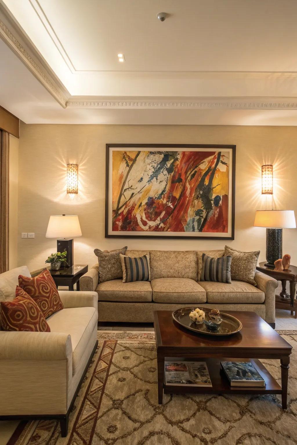 A bold piece of art can elevate the aesthetic of your living room.