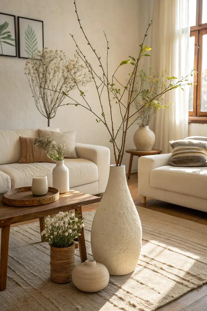 Minimalist decor complements the serene cream palette.