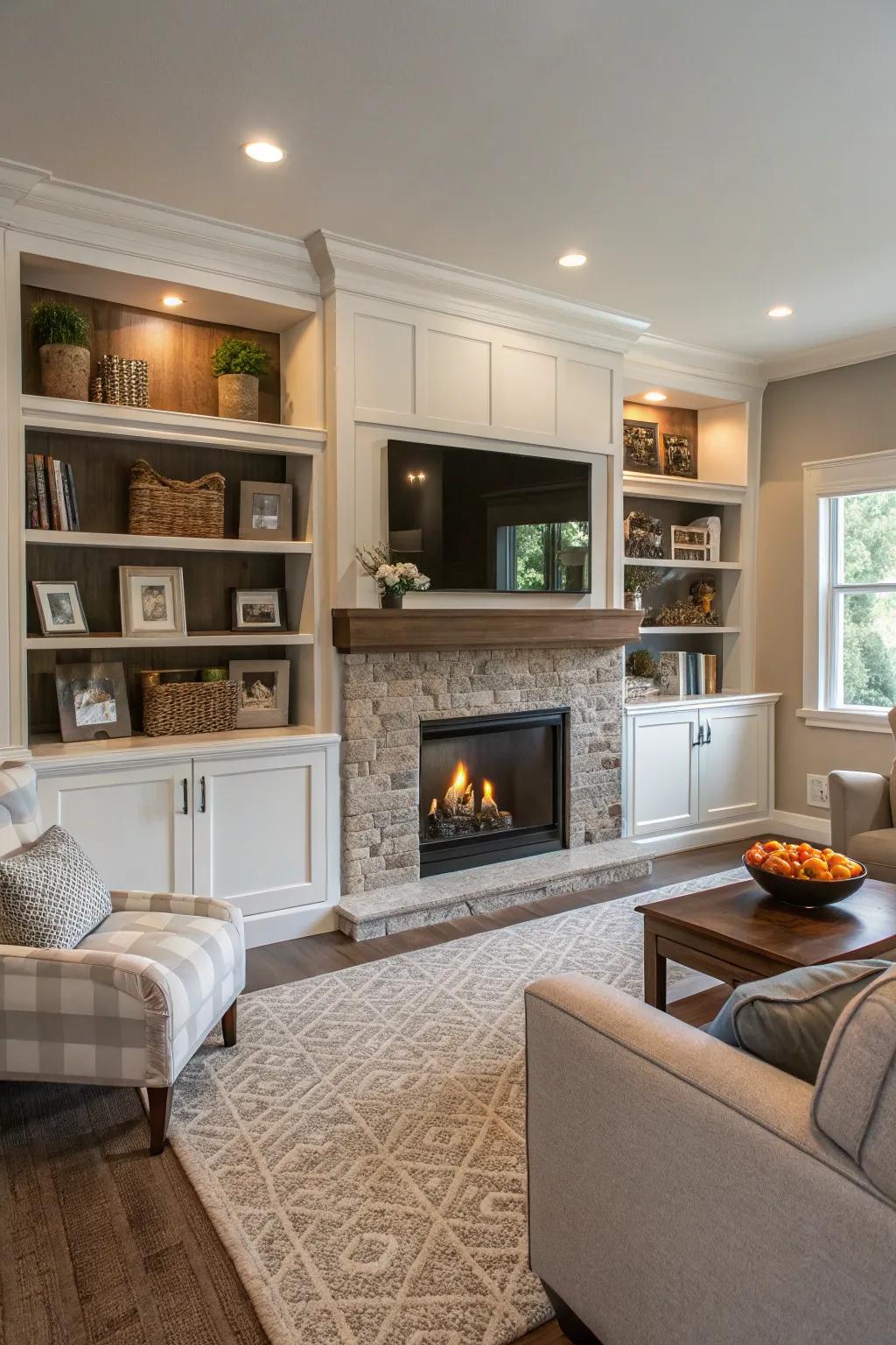 Built-in storage maintains a clean and polished look.