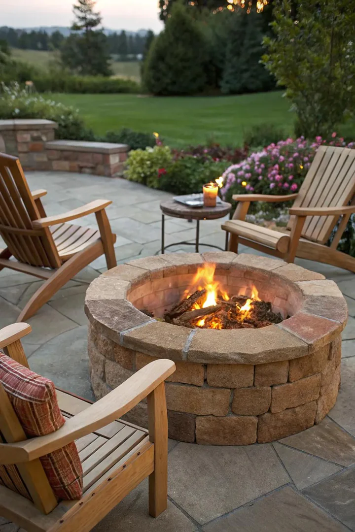 Simple fire pit built from large sandstone slabs arranged in a circle