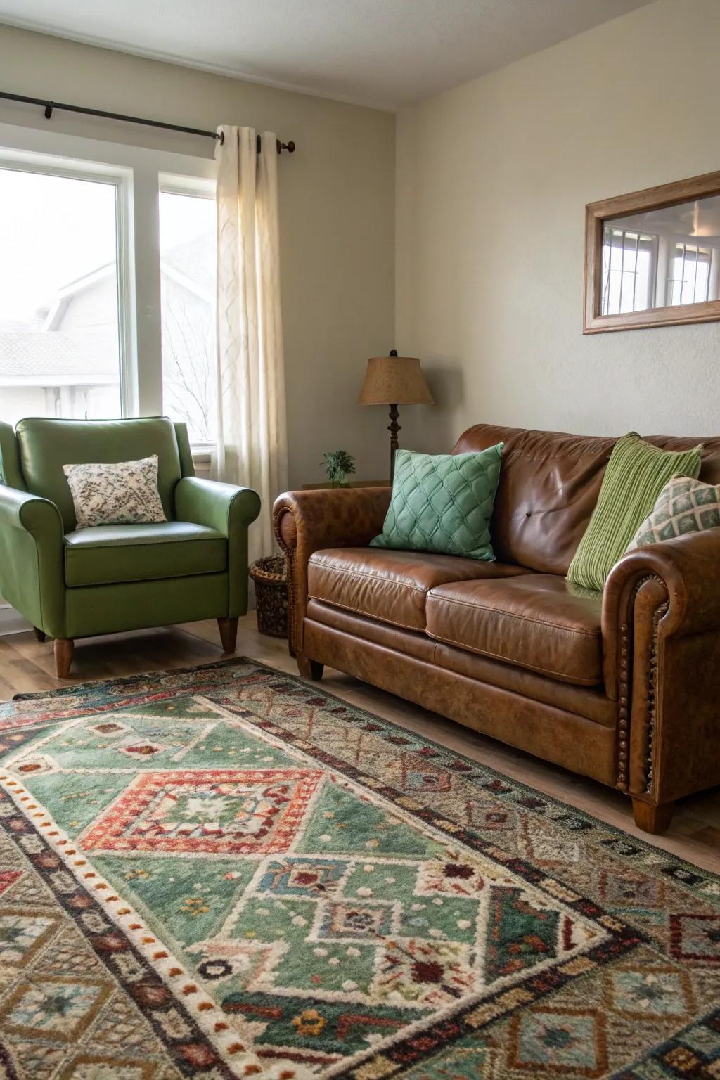 Patterned rugs bring structure and style to open spaces.