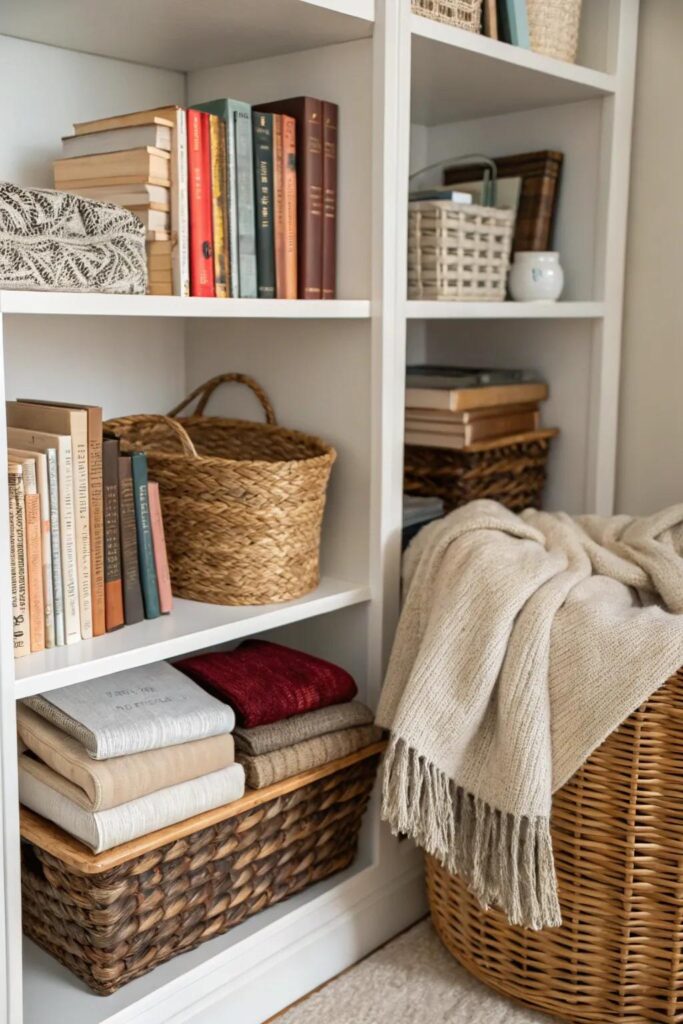Living Room Bookshelf Decor Ideas: 22 Stylish Hacks to Upgrade Your Living - Fabric Covered Bookshelf Decor Ideas