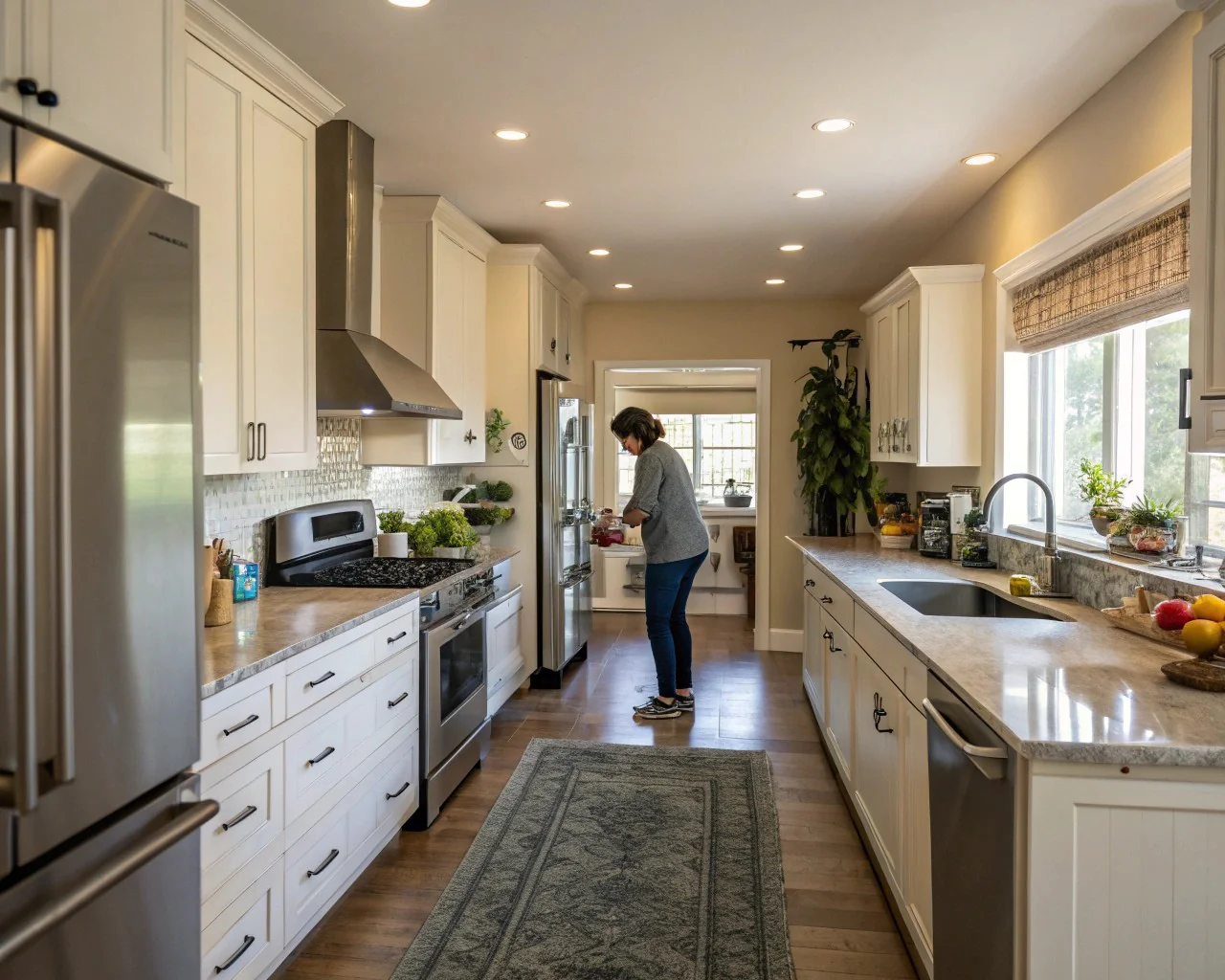 Kitchen work triangle diagram showing sink, stove, and refrigerator placement.