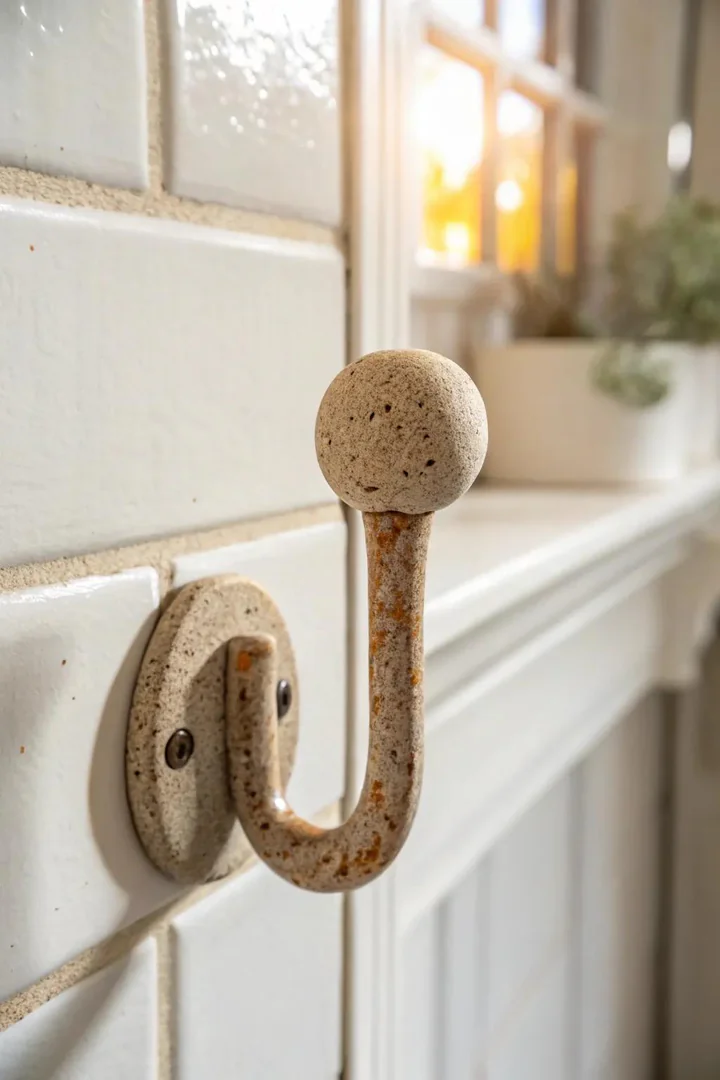 Add a touch of handmade charm to your kitchen with rustic speckled clay hooks.