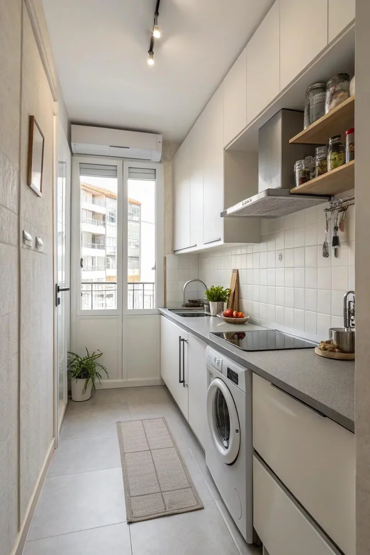Minimalist clean-line layout in a small kitchen remodel.