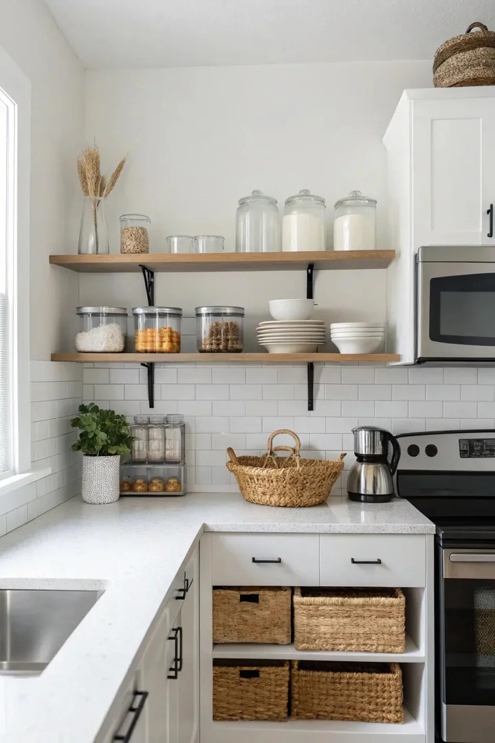 Decluttered kitchen countertops staged for selling