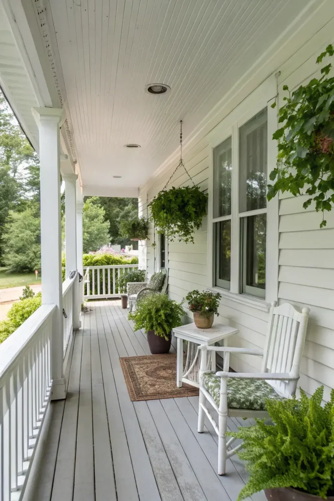 Classic White L-Shaped Porch